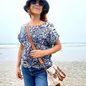 Lucky Brand dolman cut  top with crew neckline & twist at the waist